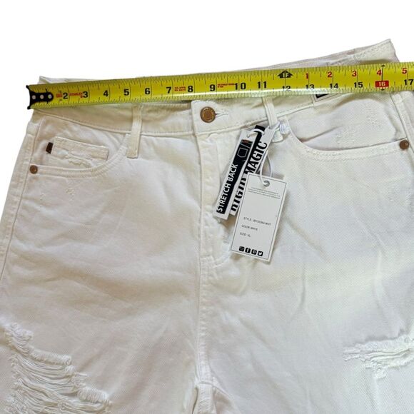 Judy Blue Distressed White Jean Shorts High Waist Rigid Magic Size XL NEW - Picture 6 of 8